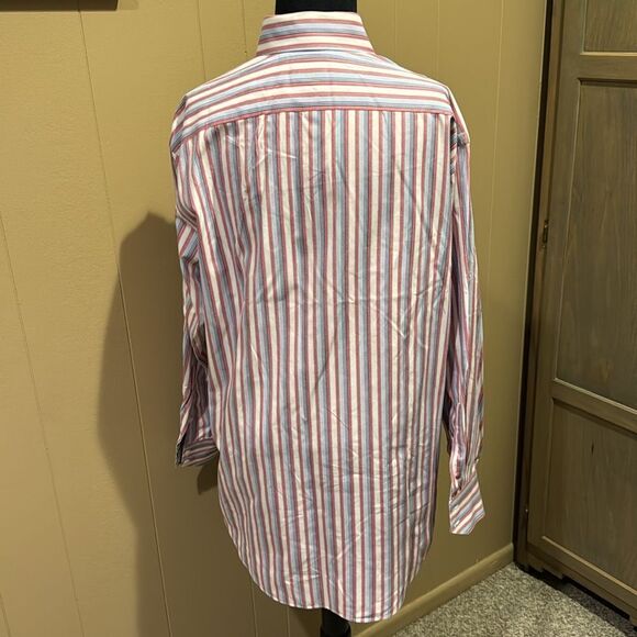 Neiman Marcus red/shades of blue stripe button down shirt. Large. - Picture 5 of 8